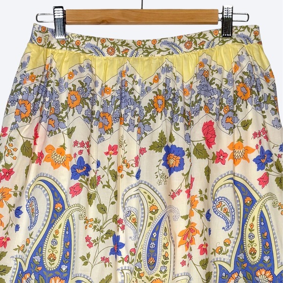 Talbots Cream Floral Paisley Skirt Womens 4 Boho Festival Cotton Colorful Summer - Picture 3 of 8